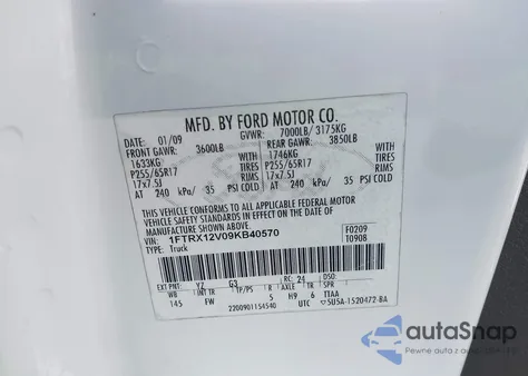 2009 Ford F-150 Lariat/Xl/Xlt from USA, damaged, VIN 1FTRX12V09KB40570